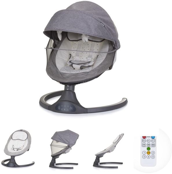 Chipolino Babywippe Brida, Fernbedienung Moskitonetz, Kissen, Plüschtiere, Timer grau Bild 2