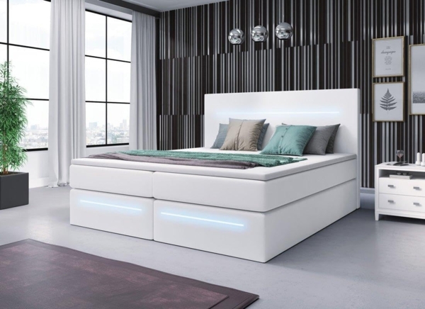Boxspringbett Sejour mit LED u. Stauraum 200x200 Weiß H4 (100kg+) Bild 2
