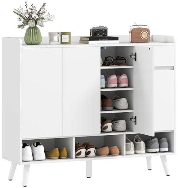 HOMCOM Schuhschrank mit grifflosem Design (Schuhkommode, 1-St, Schuhaufbewahrung) verstellbare Regale, Weiß