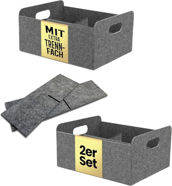Bada Bing Aufbewahrungskorb Filzkorb grau mit Tännfach faltbarer Organizer Regal, Kleiderschrank (2er Set Faltkorb, 2 St), mit Trennfächern