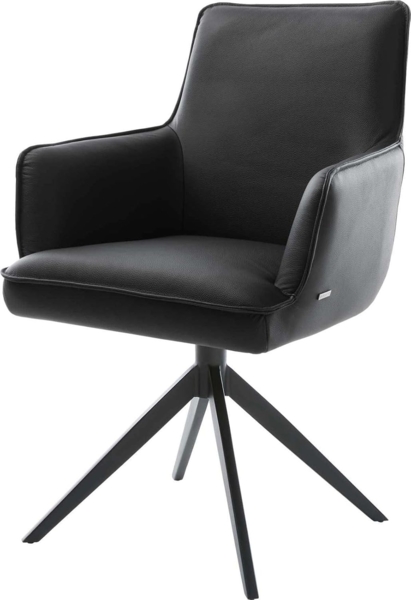 Drehstuhl Heira-Flex mit Armlehnen Echt-Leder Schwarz Kreuzgestell breit Schwarz 360° drehbar Wippfunktion Taschenfederkern