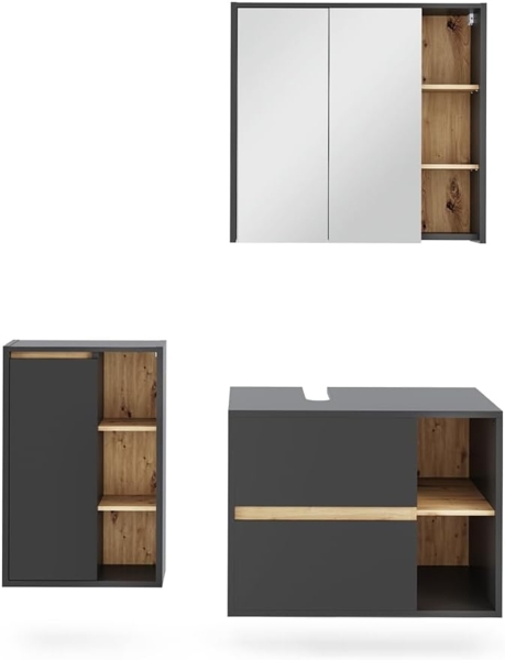 Badmöbel-Set Viola Grau/Artisan 3 Teile Vicco
