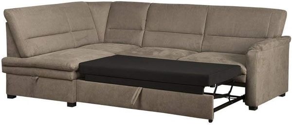 CAVADORE Ecksofa Pisoo mit Federkern / Kleine Eckcouch mit Schlaffunktion und Bettkasten / Ottomane links / 245 x 89 x 161 / Mikrofaser hellgrau Bild 3