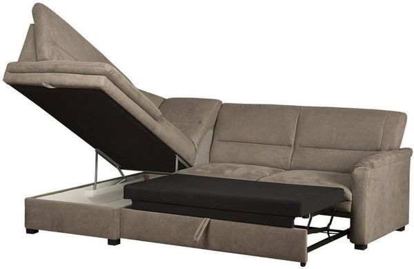 CAVADORE Ecksofa Pisoo mit Federkern / Kleine Eckcouch mit Schlaffunktion und Bettkasten / Ottomane links / 245 x 89 x 161 / Mikrofaser hellgrau Bild 5