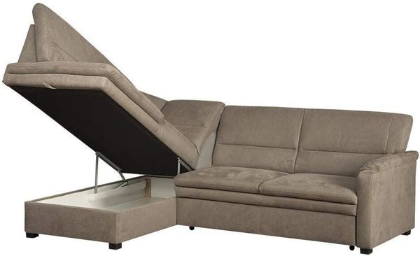 CAVADORE Ecksofa Pisoo mit Federkern / Kleine Eckcouch mit Schlaffunktion und Bettkasten / Ottomane links / 245 x 89 x 161 / Mikrofaser hellgrau Bild 4