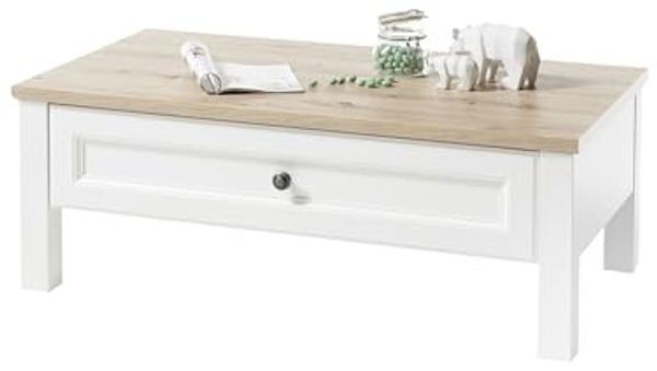 Couchtisch >Toskana< Schublade, Artisan Eiche Dekor, weiß - 110x41x60 (BxHxT)