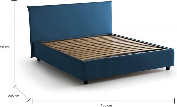 Talamo Italia - Doppelbett Azue, Bettkasten aus Stoff, Öffnung vorne, geeignet für Matratze 140x190 cm, 100 % Made in Italy, Blau Bild 2