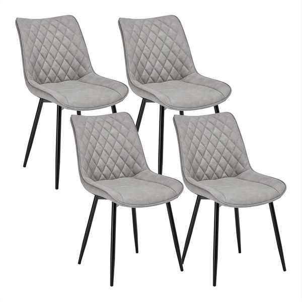 WOLTU 4 x Esszimmerstühle 4er Set Esszimmerstuhl Küchenstuhl Polsterstuhl Design Stuhl mit Rückenlehne, mit Sitzfläche aus Kunstleder, Gestell aus Metall, Antiklederoptik, Grau, BH210gr-4