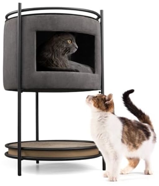 Canadian Cat Company Tierbett Katzenhöhle NEKO Beistelltisch inkl. Kratzpappe, Anthrazit, Katzenbett, Katzenmöbel, 43 x 43 x 70 cm