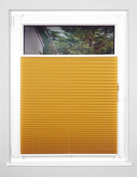 ondeco Plissee ohne Bohren mit Klemmträger viele Farben, Sonnenschutz für Fenster innen, Lichtschutz und Blickdicht, Plissee klemmfix Faltrollo Sichtschutz für Tür - Gold-Ocker - 100x130 cm Bild 4