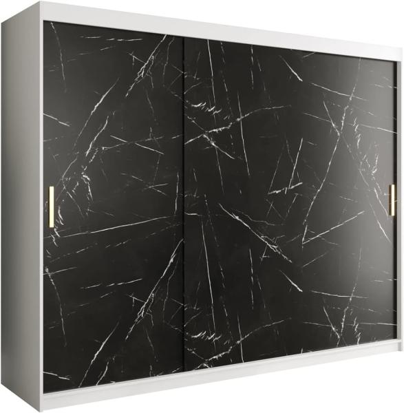 Kleiderschrank Kamoga T 250 (Weiß / Marmor Schwarz + Gold, mit Schubladen)