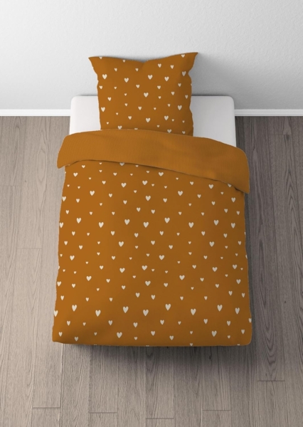 Traumhaft schlafen - Castell - Markenbettwäsche Baumwoll Renforce Bettwäsche 0400869 HERZEN, ocker, 1x 135x200 cm + 1x 80x80 cm Bild 5