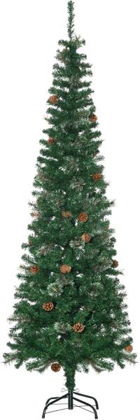 HOMCOM Künstlicher Weihnachtsbaum 195 cm Christbaum mit 556 Spitzen, 25 Zapfen, klappbar Metallständer, Tanne, für Weihnachten Deko, grün