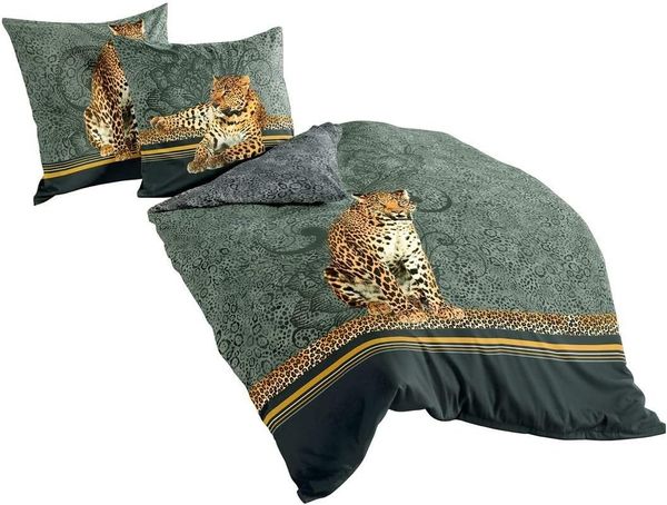 TRAUMSCHLAF Bettwäsche Leopard, Mako Satin, 2 teilig, edles Tiermotiv auf feinem Mako-Satin