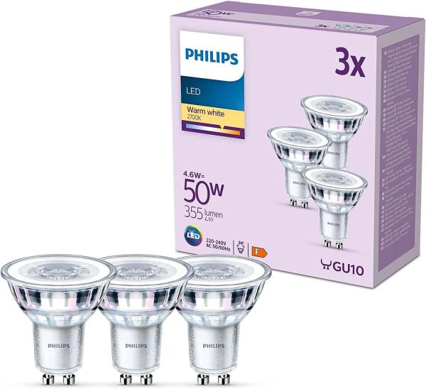 Philips LED classic Lampe 50W GU10 Warmweiß 355lm Silber 3er P