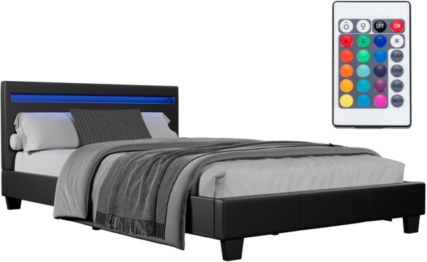 Juskys 'Verona' Polsterbett mit LED-Beleuchtung, Kunstleder, Schwarz, 120x200 cm, ohne Matratze