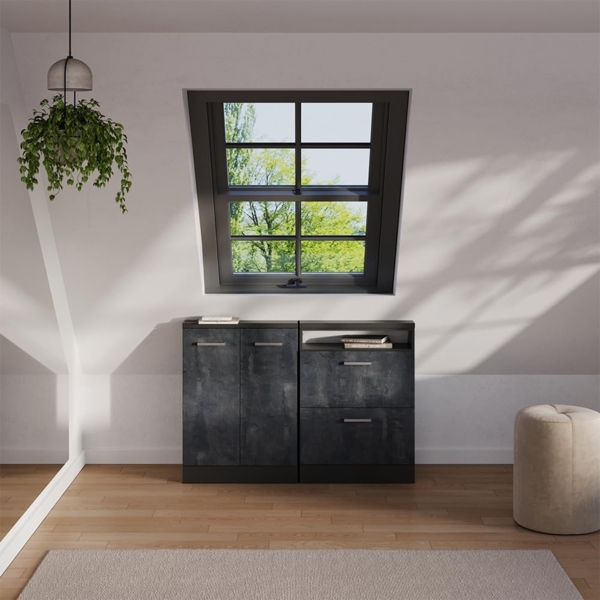 Dachschrägenschrank Rion Schwarz Beton/Anthrazit mit 2 Türen Vicco Bild 8