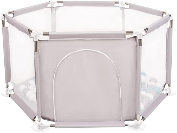 Selonis Sechseckiger Laufstall Mit 100 Bälle Laufgitter Für Kinder, Grau:Grau/Weiß/Türkis Bild 3