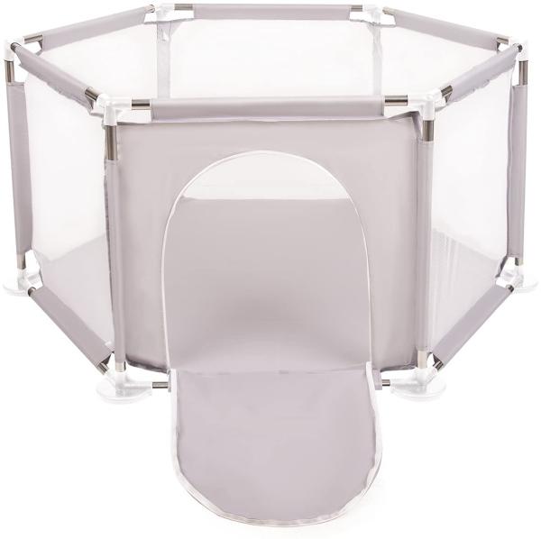 Selonis Sechseckiger Laufstall Mit 100 Bälle Laufgitter Für Kinder, Grau:Grau/Weiß/Türkis Bild 6