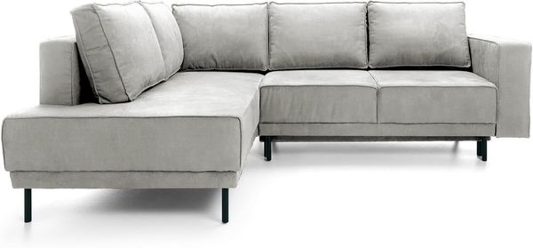 Ecksofa Rodario mit Schlaffunktion, Easy-Clean-Veloursbezug in Hellgrau, linksseitig