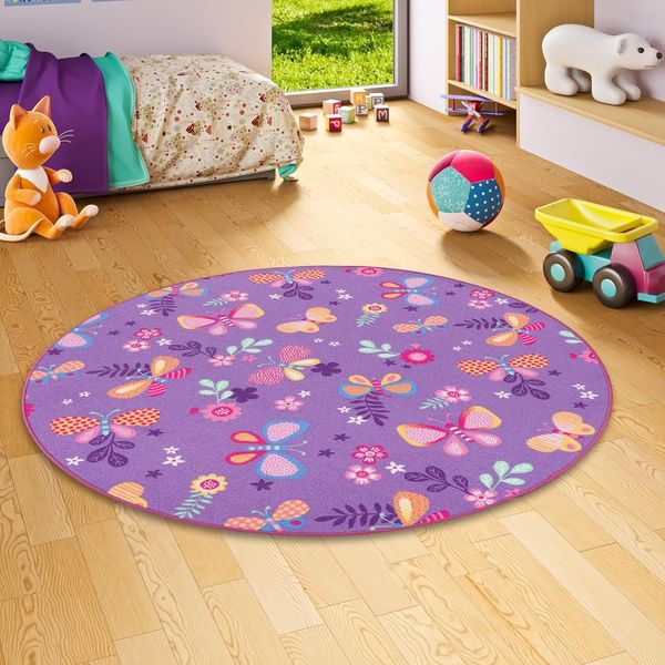 Snapstyle Kinderteppich Kinder Spiel Teppich Schmetterling Rund, Rund, Höhe: 4 mm