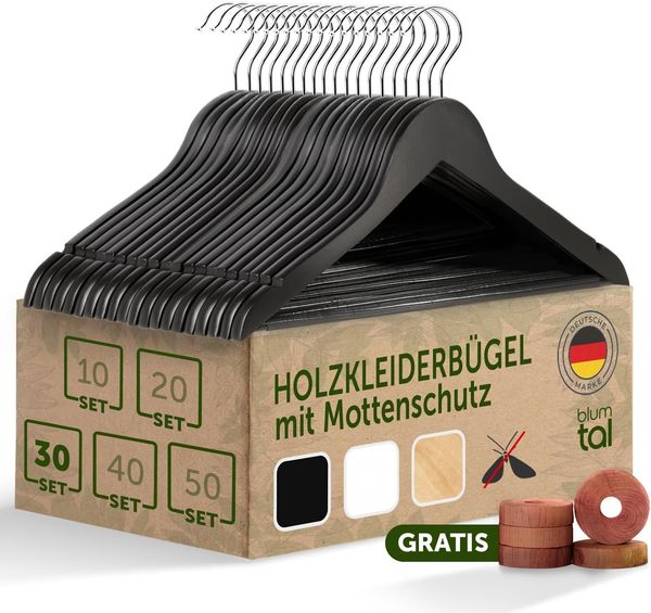 Blumtal Kleiderbügel Kleiderbügel Holz mit 360° drehbarem Metallhaken, (30-tlg), Zedernholz Mottenschutz mit Anti-Rutsch-Schicht & Einkerbungen