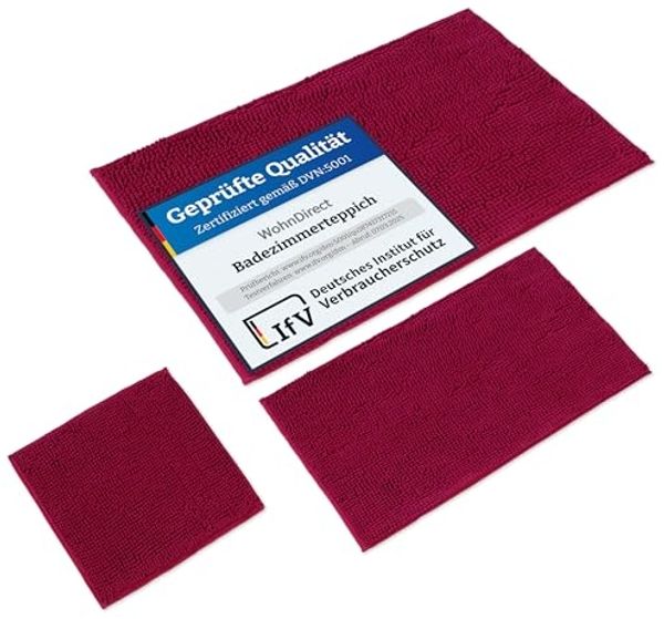 WohnDirect Badematten Set 3 teilig Beere • WC Vorleger (45x45 cm), Badematte (50x80 cm,70x120 cm) • rutschfest waschbar Badezimmerteppich OHNE WC-Ausschnitt