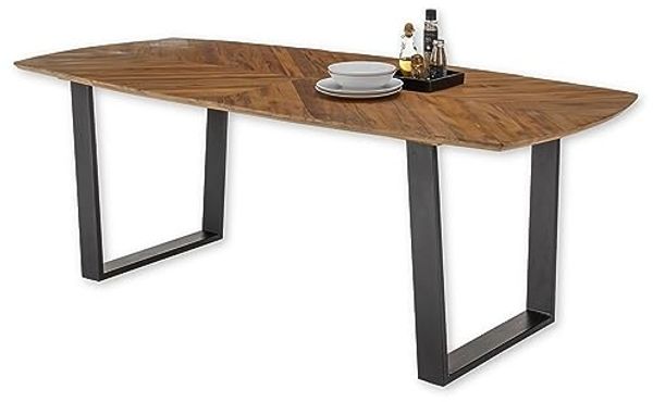ZAC Esstisch Massivholz mit Fischgrätenmuster - Hochwertiger Esszimmertisch mit Metallgestell für Ihr Esszimmer - 220 x 76 x 100 cm (B/H/T)