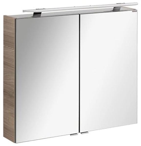 FACKELMANN LUXOR LED Spiegelschrank 80 cm breit, Braun hell + Aufsatzleuchte