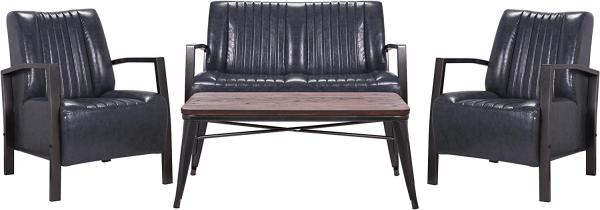 Wohnzimmer-Set 'HWC-H10' 2er Sofa Polstersessel Couchtisch, Kunstleder Metall Industrial FSC ~ grau