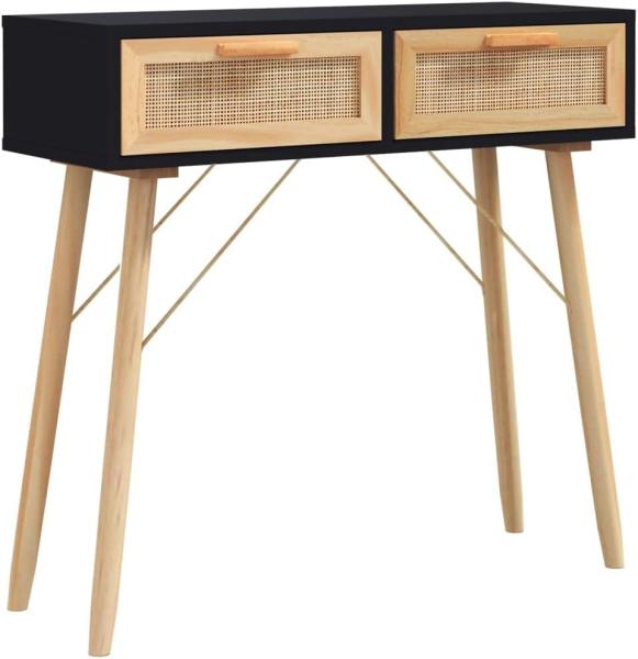 vidaXL Konsolentisch Schwarz 80x30x75cm Massivholz Kiefer Natur-Rattan 345625