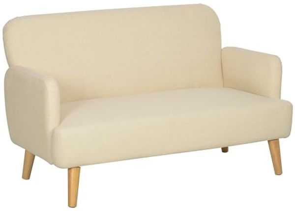 HOMCOM 2-Sitzer Sofa, Kleine Couch mit Samtoptik, Holzbeine, Küchensofa 1 Teile, für Wohnzimmer, Schlafzimmer, 130 x 74 x 79 cm, Cremeweiß