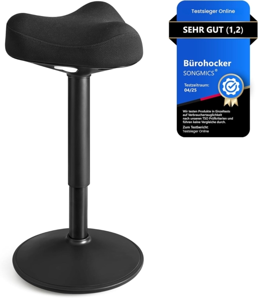 Songmics Hocker, Stehhocker um 360° neigbar, Schreibtischstuhl, höhenverstellbar 58-83 cm, großer Sockel, Anti-Rutsch, modern, schwarz