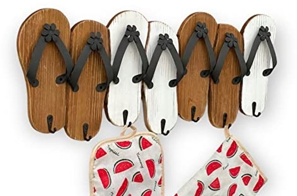 Hakenleiste Sandalen MR91 Garderobenleiste Holz Metall Weiß Handtuchhalter 60 cm Garderobenhaken Garderobe Wand Handtuchhaken Vintage