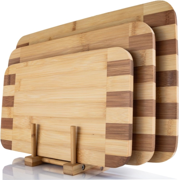 Dimono Schneidebrett Servierbrett Küchenbrett, Bambus, (3er Set, Küchenbrett), Brotzeit-Bretter