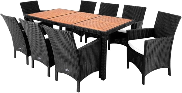Casaria Garten-Essgruppe Palermo, (9-tlg), 8 Personen Polyrattan inkl. 7cm Auflagen Akazie Holz Wetterfest