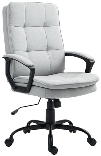 HOMCOM Bürostuhl Ergonomischer Schreibtischstuhl mit Wippfunktion, Höhenverstellbar (Gepolstert Computerstuhl, 1 St), mit Armlehne, Leinenoptik, Grau