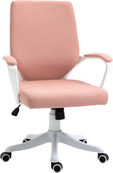 Vinsetto Bürostuhl Schreibtischstuhl Home-Office-Stuhl mit Wippenfunktion Rückenlehne höhenverstellbarer dick gepolstert ergonomisch 360°-Drehräder Polyester Nylon PP Rosa+Weiß 62x69x92-100 cm