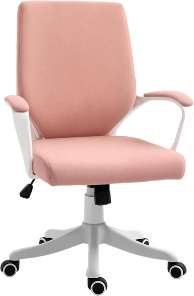 Vinsetto Bürostuhl Schreibtischstuhl Home-Office-Stuhl mit Wippenfunktion Rückenlehne höhenverstellbarer dick gepolstert ergonomisch 360°-Drehräder Polyester Nylon PP Rosa+Weiß 62 x 69 x 92-100 cm