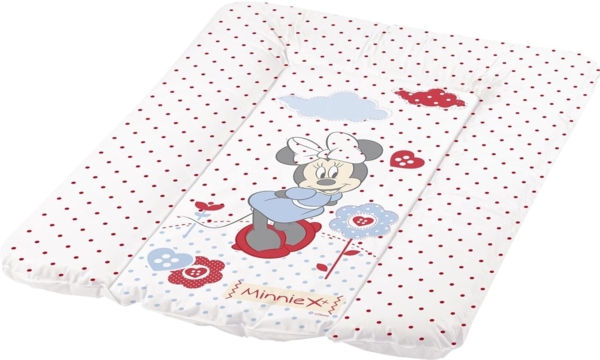 Premium Wickelauflage, erstklassige wasserdichte Wickelunterlage, 70 x 50 cm, pflegeleichte glatte Oberfläche, erhöhter Liegecomfort, einfach zu reinigen, leicht zu tragen, Disney Minni Maus weiß