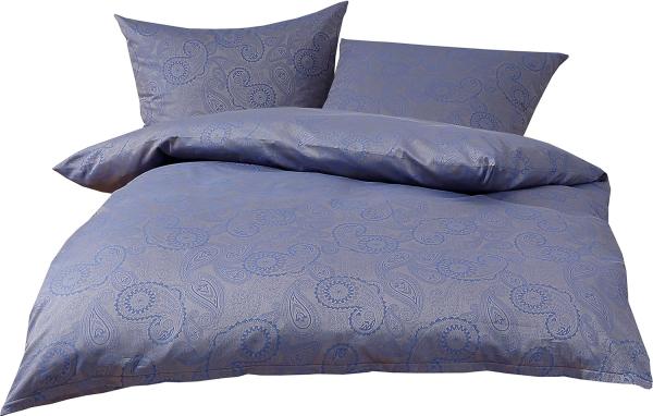 Bettwaesche-mit-Stil Mako-Satin Damast Paisley Bettwäsche "Davos" blau - grau Garnitur 240x220 + 2x 80x80