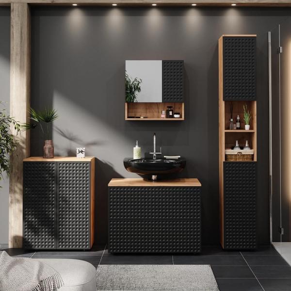 Badmöbel-Set Irma Anthrazit gepunktet 4 Teile, mit Schubladenschrank und Midischrank Vicco Bild 4