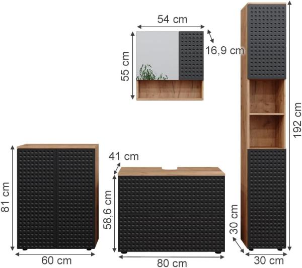 Badmöbel-Set Irma Anthrazit gepunktet 4 Teile, mit Schubladenschrank und Midischrank Vicco Bild 3