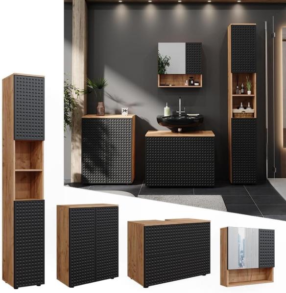 Badmöbel-Set Irma Anthrazit gepunktet 4 Teile, mit Schubladenschrank und Midischrank Vicco Bild 2