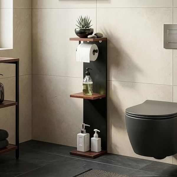 Toilettenpapierhalter Trond 76x18x18 cm Schwarz/Walnussoptik [en. casa]