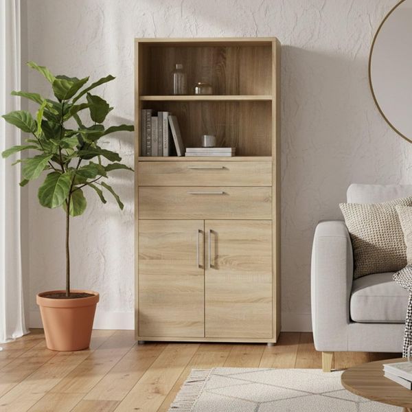 Dmora - Kommode Ludivine, Wohnzimmerbuffet, Wohnzimmer-Sideboard, Moderne Küchen-Speisekammer, 89x40 h186 cm, Eiche