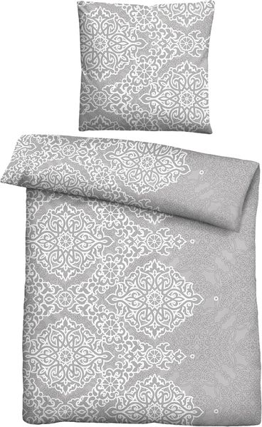 Traumhaft schlafen - Castell - Markenbettwäsche Poly-Cotton Seersucker Bettwäsche 0290334 ORNAMENT, sturmgrau, 1x 135x200 cm + 1x 80x80 cm