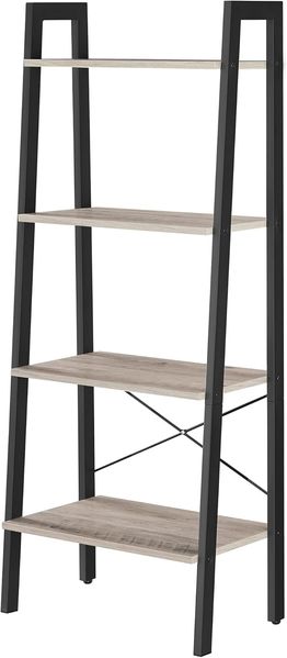 Vasagle Standregal, Bücherregal, 4 Ebenen Leiterregal, Metallgestell, einfache Montage, für Wohnzimmer, Schlafzimmer, Küche, greige-schwarz LLS44MB