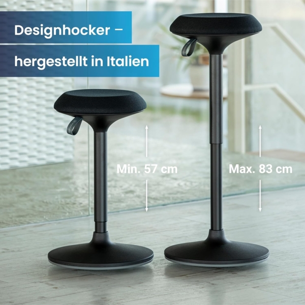 Ergotopia 'Dykó I' Sitz-Stehhocker mit Schwingeffekt, 360° drehbar, höhenverstellbar 57–83 cm, Grau / Weiß Bild 3