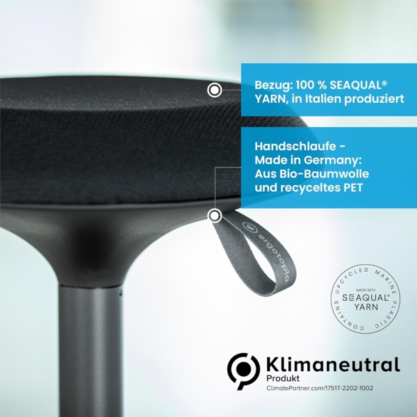 Ergotopia 'Dykó I' Sitz-Stehhocker mit Schwingeffekt, 360° drehbar, höhenverstellbar 57–83 cm, Grau / Weiß Bild 6